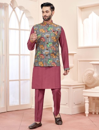 Vibrant bright wine waistcoat set with exquisite detailing