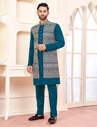 Opulent rama green indowestern for a majestic look
