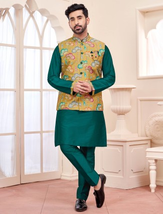 Timeless rama green waistcoat set for festive occasions
