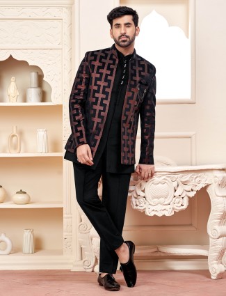 Chic black terry rayon indowestern perfect for wedding look