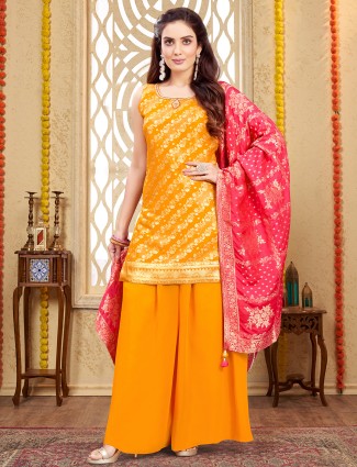 Latest orange silk palazzo salwar suit