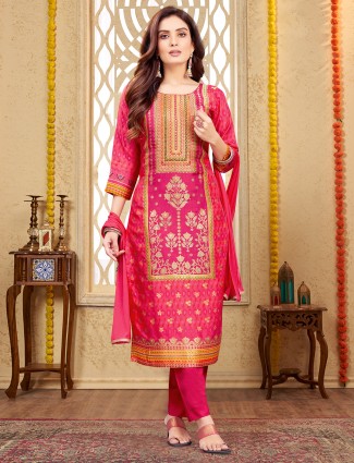 Magenta silk salwar suit in printed