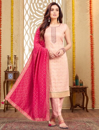 Trendy silk peach salwar suit