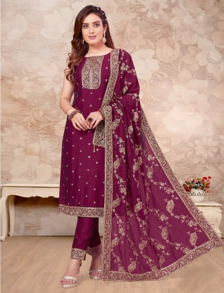 Stunning satin off-white salwar suit