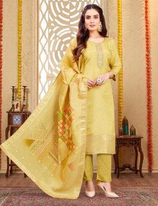 Latest khaki satin salwar suit for festive 