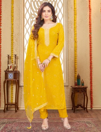 Mustard yellow salwar suit in soft georgette