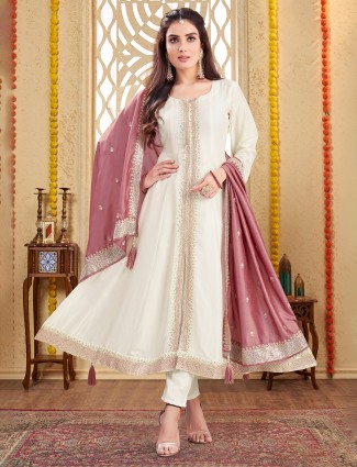 Silk off-white salwar suit for women