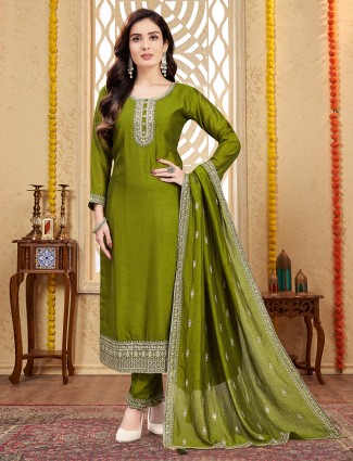 Mehendi green silk salwar suit