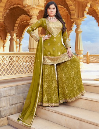 Beautiful olive silk palazzo suit