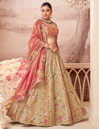 Wedding style khakhi raw silk unstitched lehenga choli