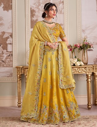 Lovely mustard silk unstitched lehenga choli for women