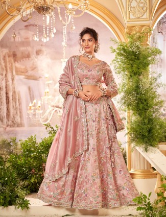 Pastel pink bridal wear unstitched lehenga choli