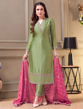 Classy khaki georgette palazzo suit with dupatta