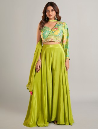 Android green satin palazzo suit