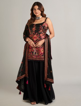 Georgette black palazzo salwar suit