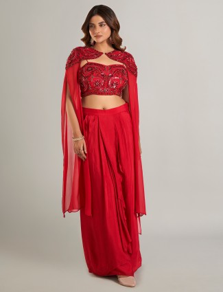 Newest red satin party wear indowestern suit