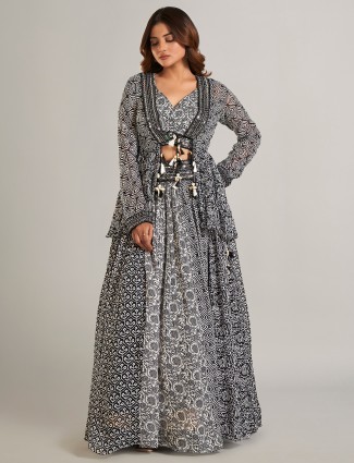 Trendy balck jacket style silk lehenga choli