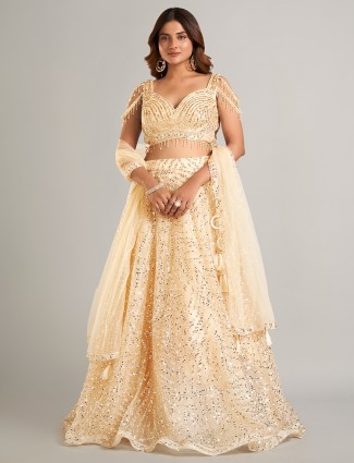 Beautiful cream net lehenga choli for women