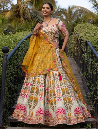Latest off white lahenga choli in premium work for wedding