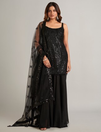 Silk black party wear palazzo salwar suit