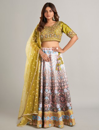 Classy mehendi green silk lahenga choli