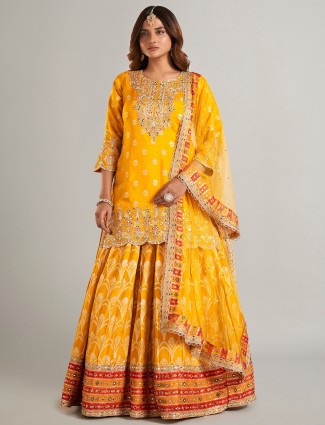 Mustard yellow silk palazzo suit