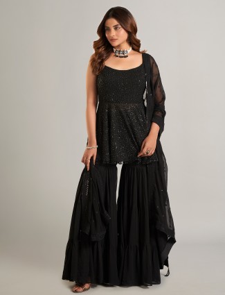 Dazzling black sharara salwar suit with dupatta