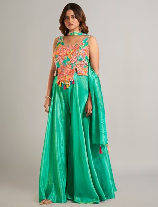 Latest mint green silk palazzo suit