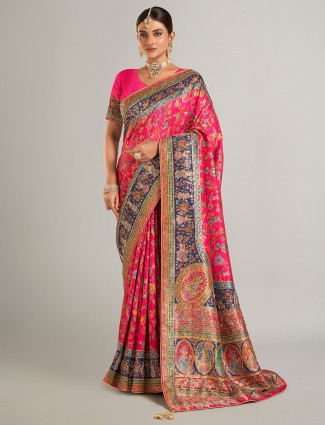 Elegant magenta pashmina silk saree