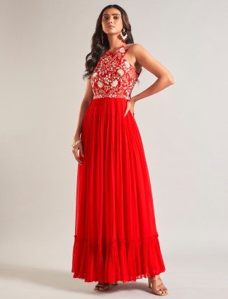 Red silk anarkali salwar suit for wedding