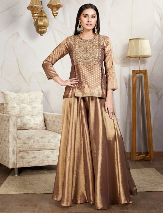 Classy brown silk palazzo suit