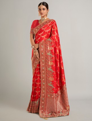 Latest red banarasi silk saree for wedding