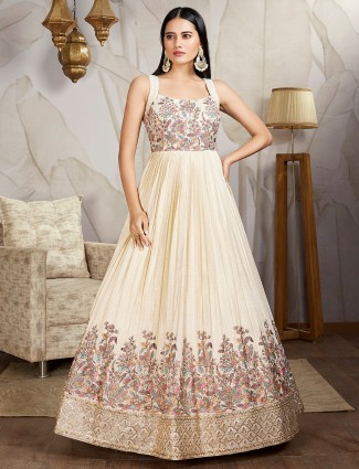 Cream silk wedding wear anarkali suit