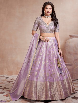 Lavender banarasi silk lehenga choli for wedding