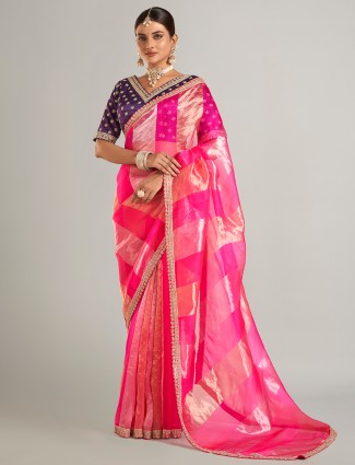 Beautiful magenta tissue silk saree