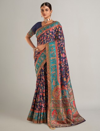 Stunning navy pashmina silk saree