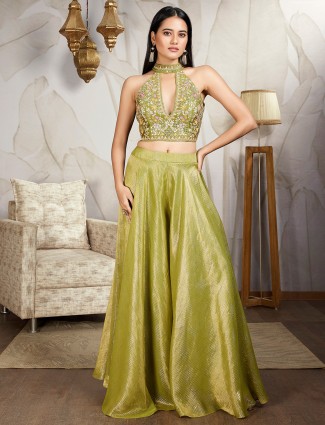 Mehendi green silk palazzo suit for wedding