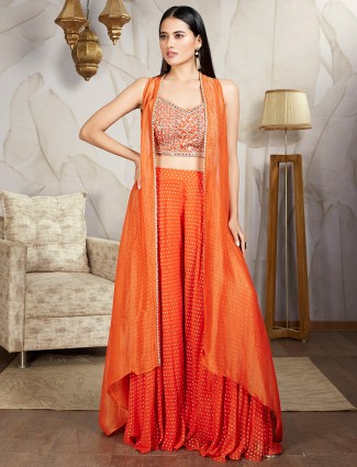 Trendy orange silk palazzo suit