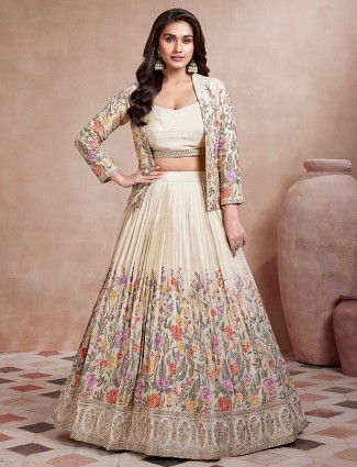 Classy beige silk lahenga choli for wedding