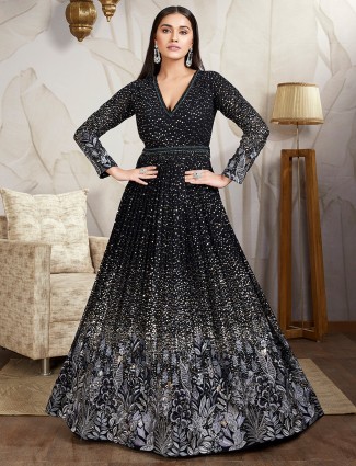 Trendy black silk anarakali suit
