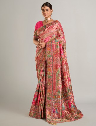 Magenta pashmina silk saree for wedding