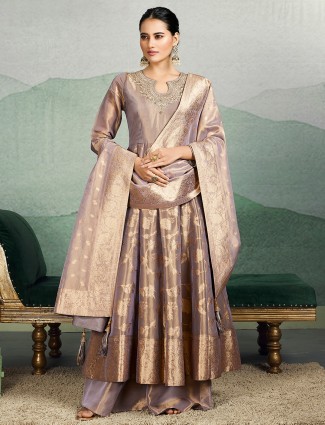Lilac purple banrasi silk palazzo suit