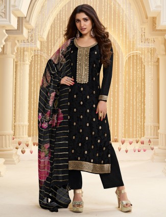 Black silk festive wear salwar suit for women