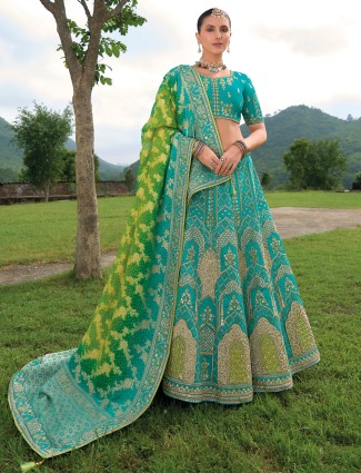 Attractive aqua silk lehenga choli