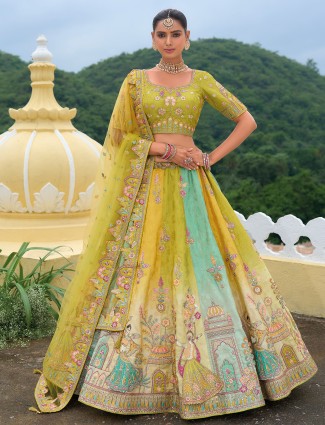 Stylish bright green silk lehenga choli for wedding