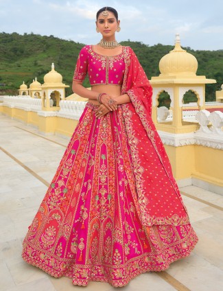 Heart melting red and magenta silk lehenga choli