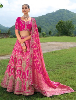 Vibrant rani color silk lehenga choli