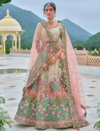 Graceful beige silk unstitched lehenga choli
