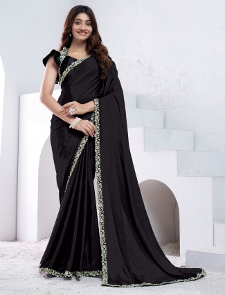 Pretty crepe black saree for party