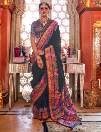 Latest black viscose saree in printed